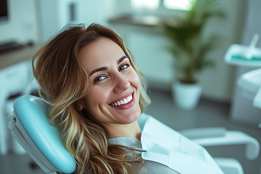 Happy woman in dental treatment chair